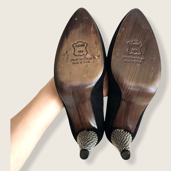 Stuart Weitzman Black Suede Chain Link Pump Heels - Picture 10 of 11